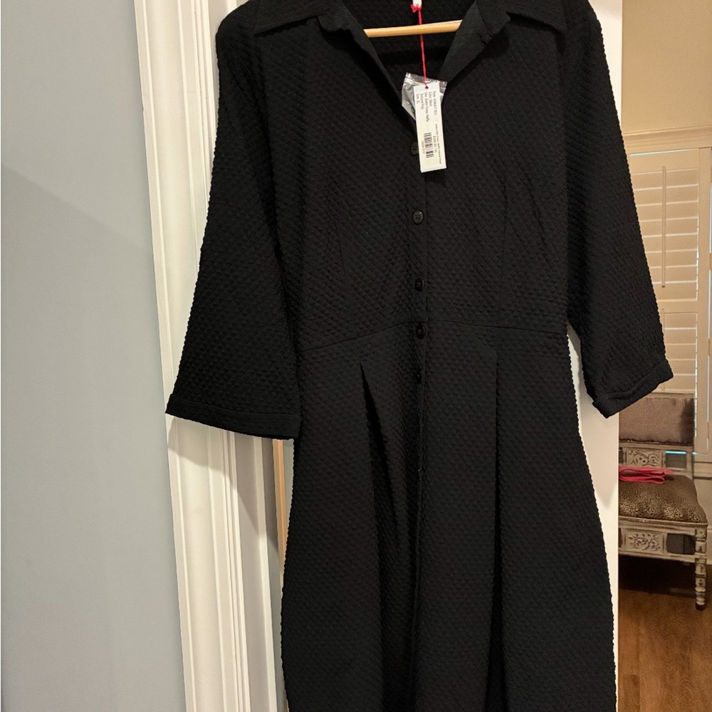 Frances Valentine Bellini Waffle Dress Black Midi Office XL - Picture 3 of 5